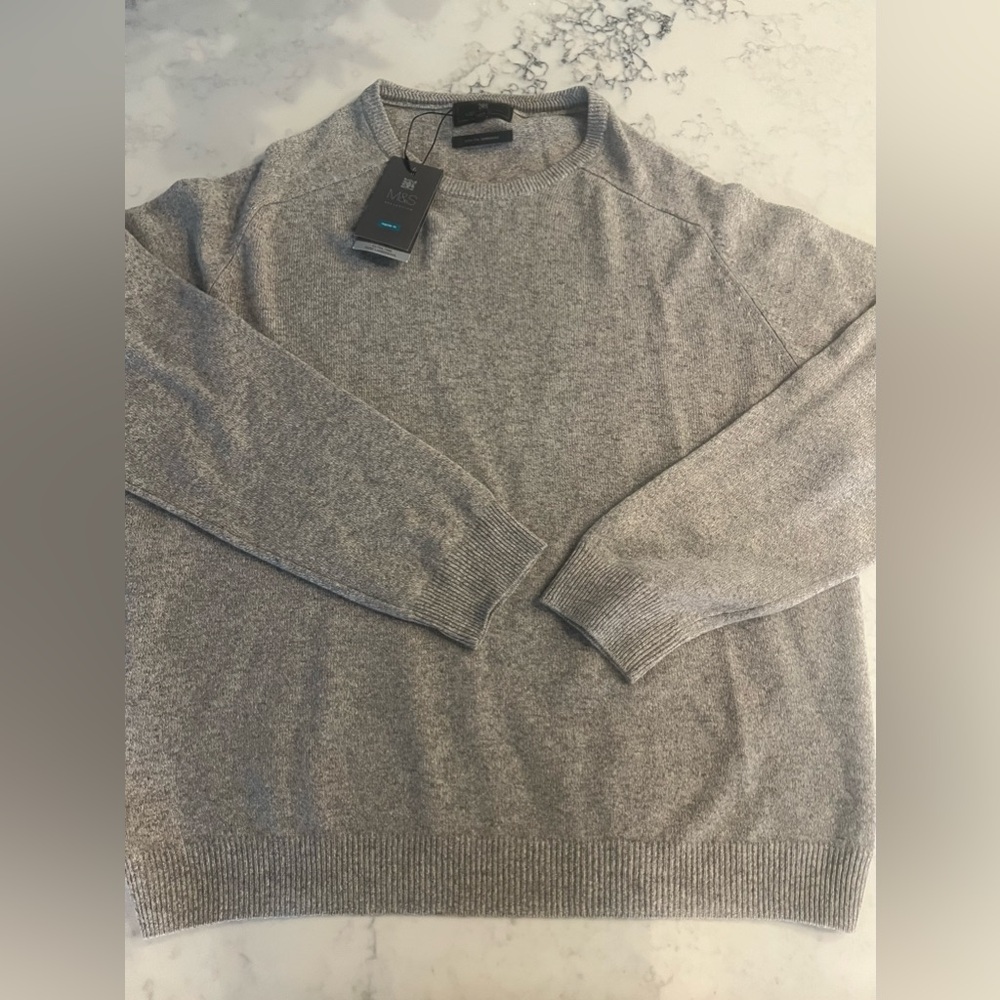 New M&S Collection Men's Extra Fine Lambswool Tan Crew Neck Sweater Size XXL